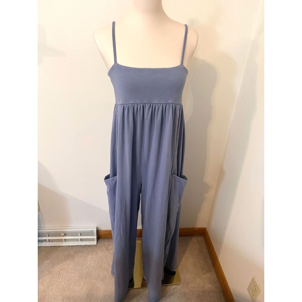 FP Movement Free People Hot Shot Strappy Onesie Blue Ash Jumpsuit M
